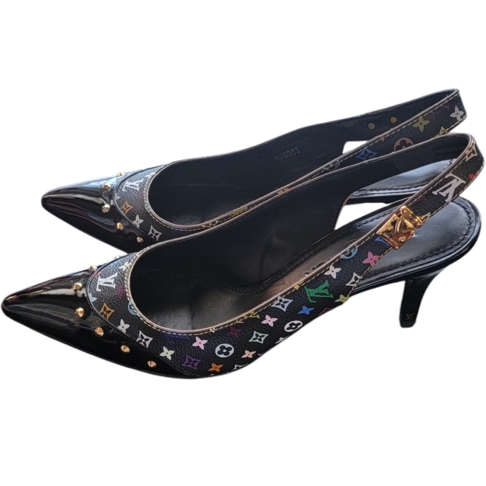 LOUIS VUITTON Murakami Monogram Studded Sling Back Shoes Size 40.5 - US 10.5